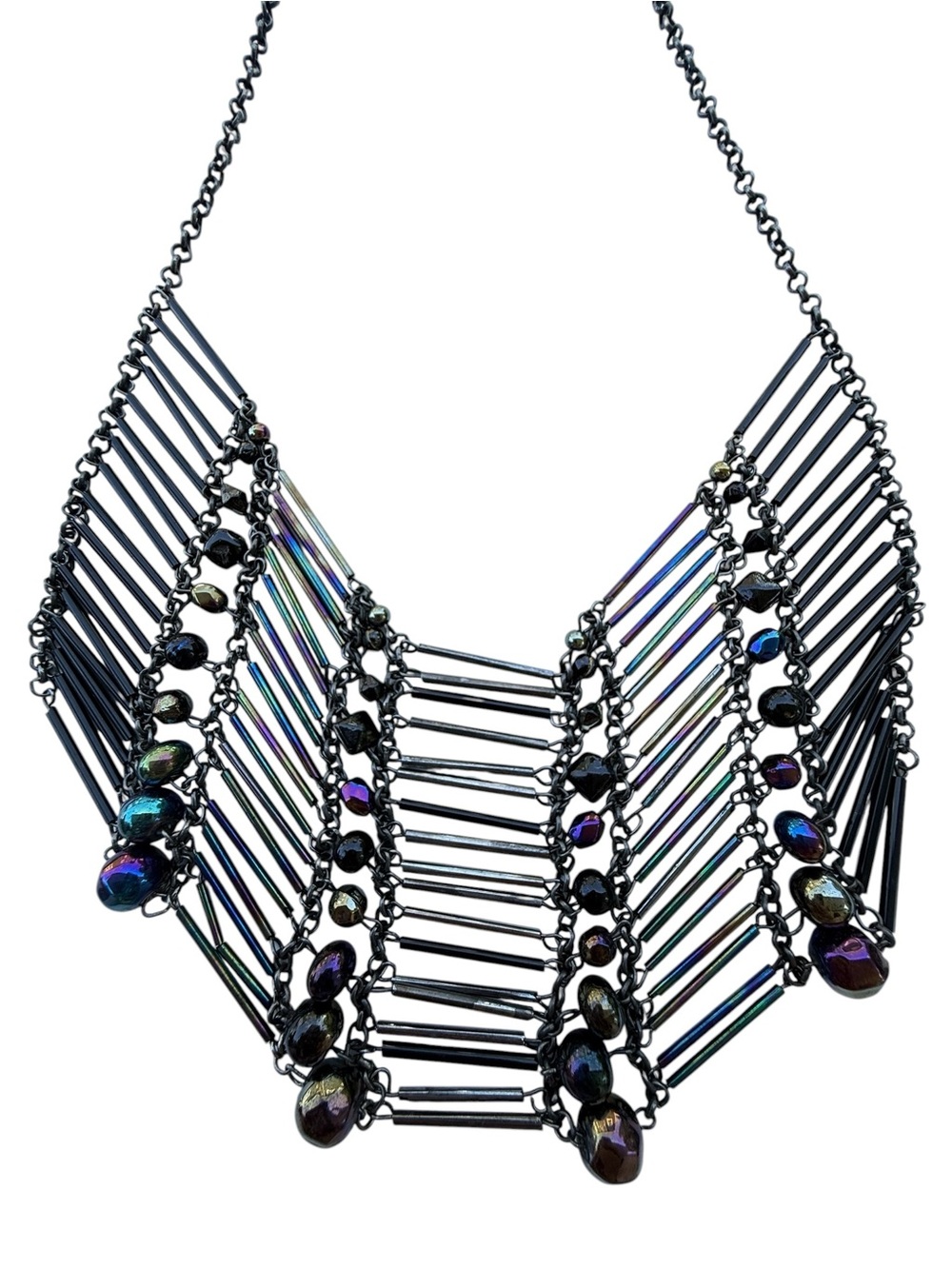 Black Multi Bead Iridescent Statement Necklace